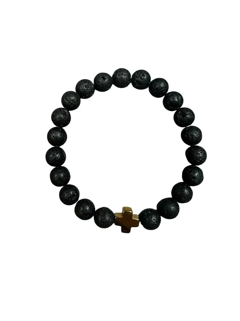Andrew Christian Gold Cross Black Bead Stretch Bracelet — OS